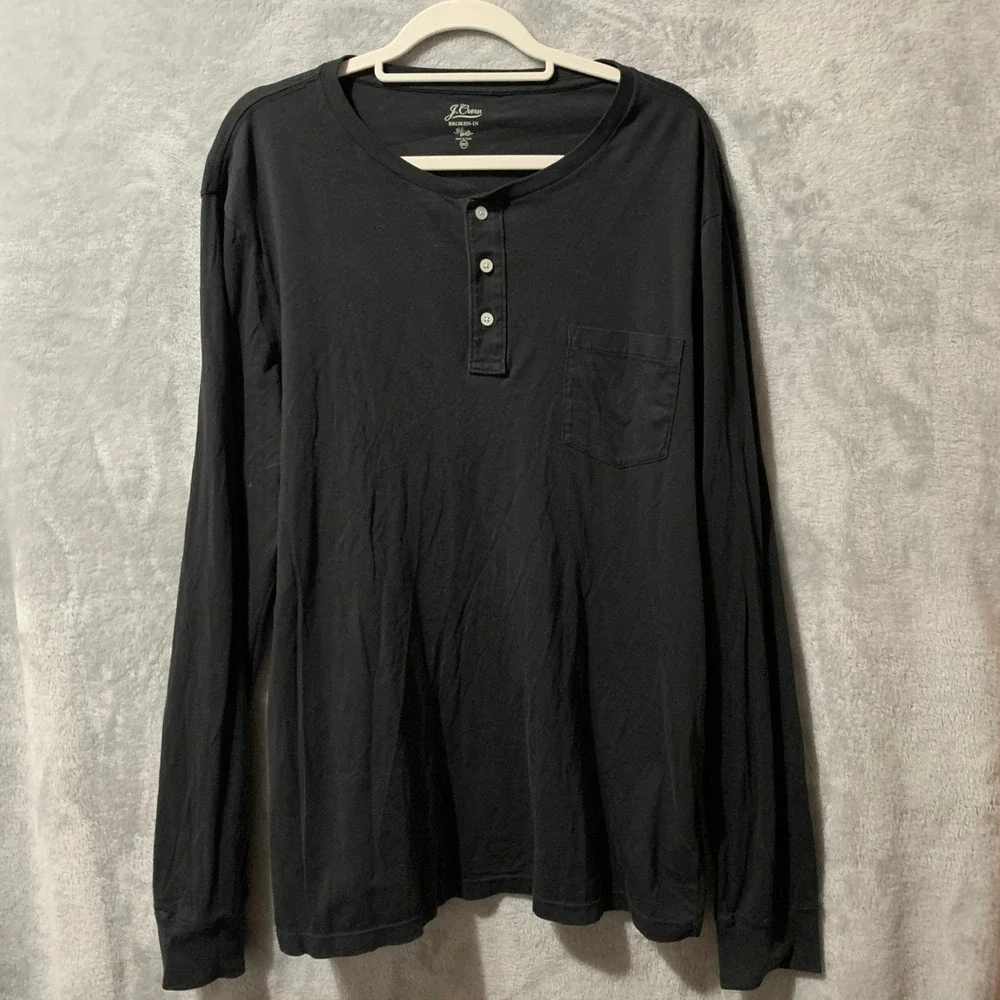 J.Crew Broken In Knit‎ Goods Long Sleeve Henley Shirt Black XXL T Classic